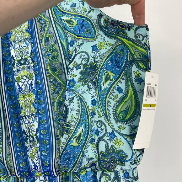 NWT London Times Sleeveless Blue Paisley Dress Sz 14 Garden Fairy Flowy Y2K 90s - Picture 14 of 16